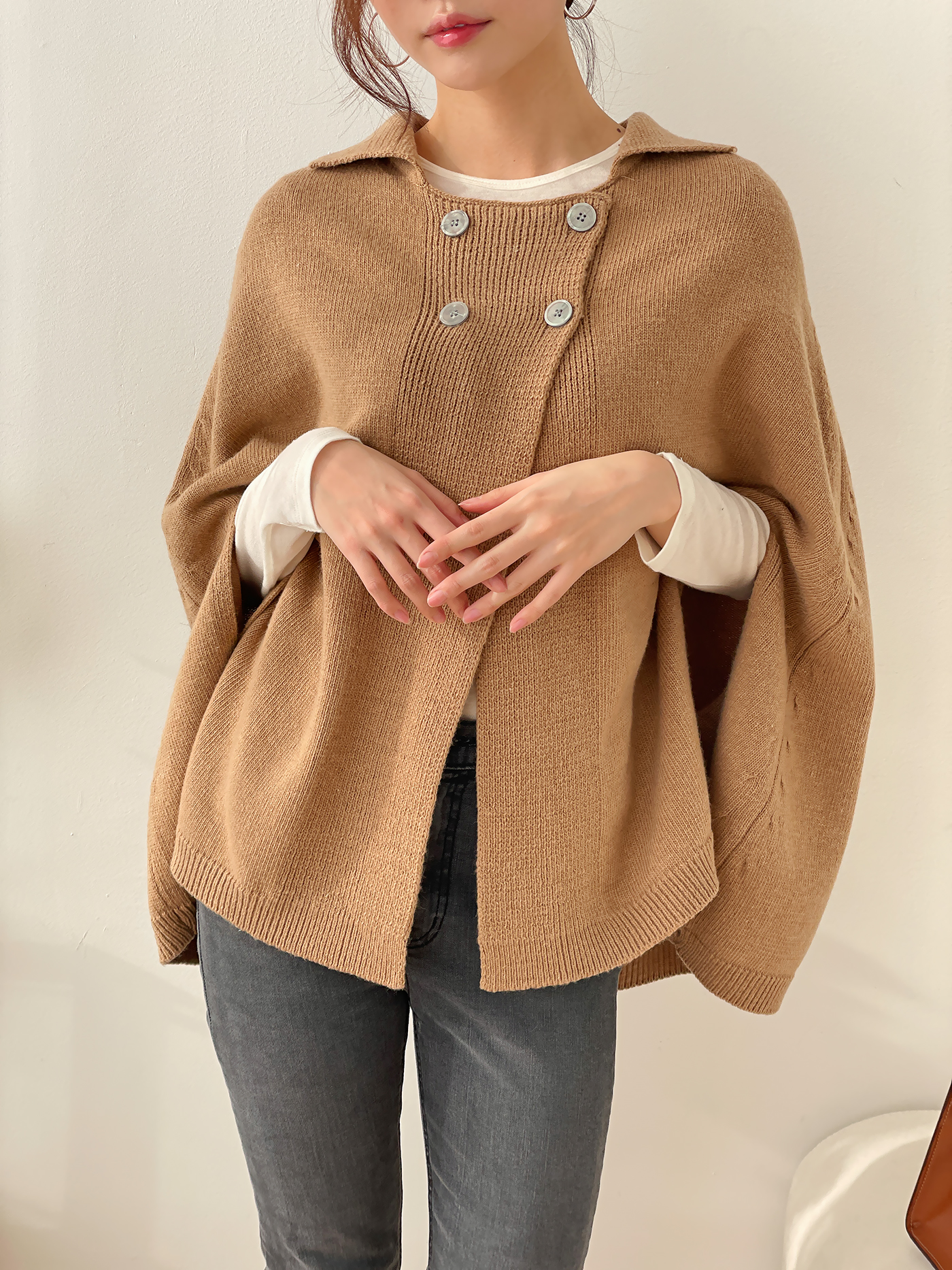 Cashmere Superfine Wool Bucking Double Collar Washable Poncho