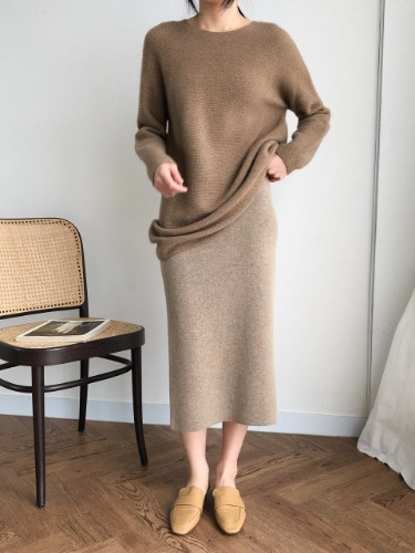 LeeSence Whole Garment Bending Skirt (Cashmere, Wool 65%)