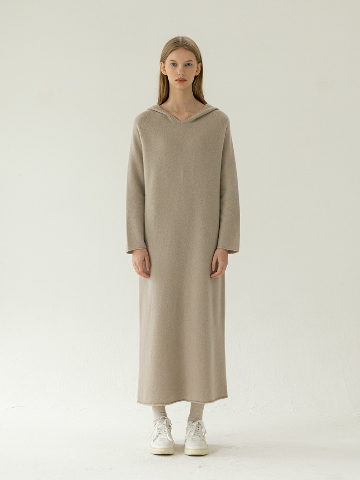 Whole Garment Air Soft Wool Knit Hooded Dress