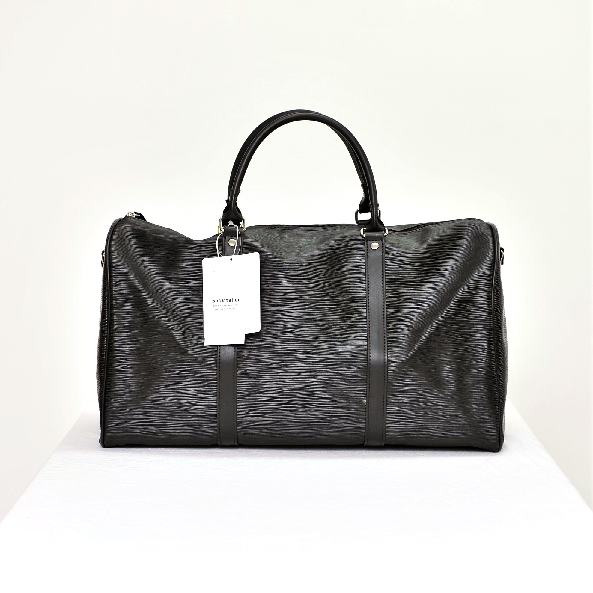 Unisex Simple Preppy Travel Bag Leather Boston Bag - 02